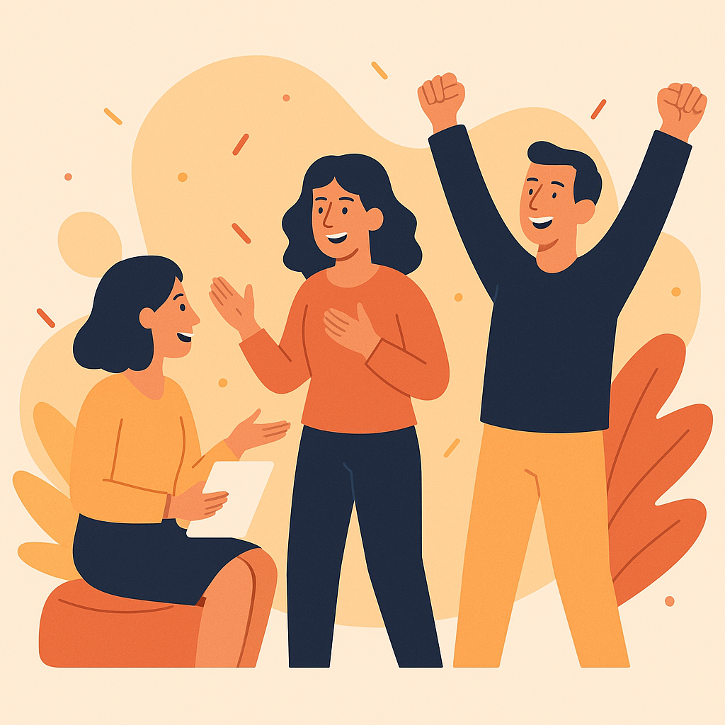 Equipo de Perfil celebrando y colaborando